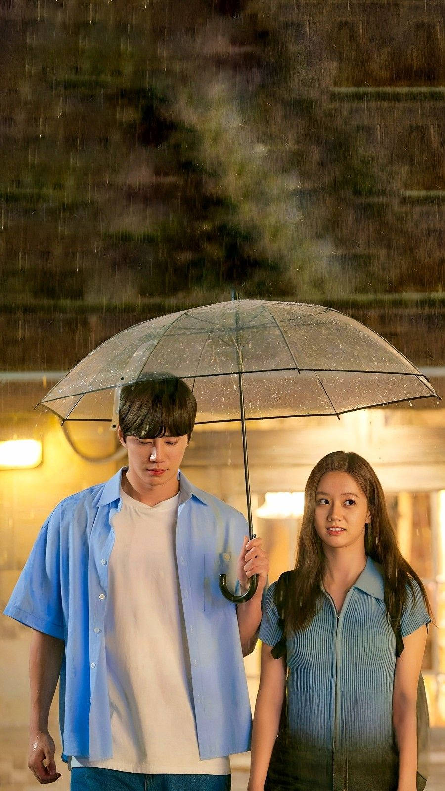 Korean Couple Umbrella Scene Background