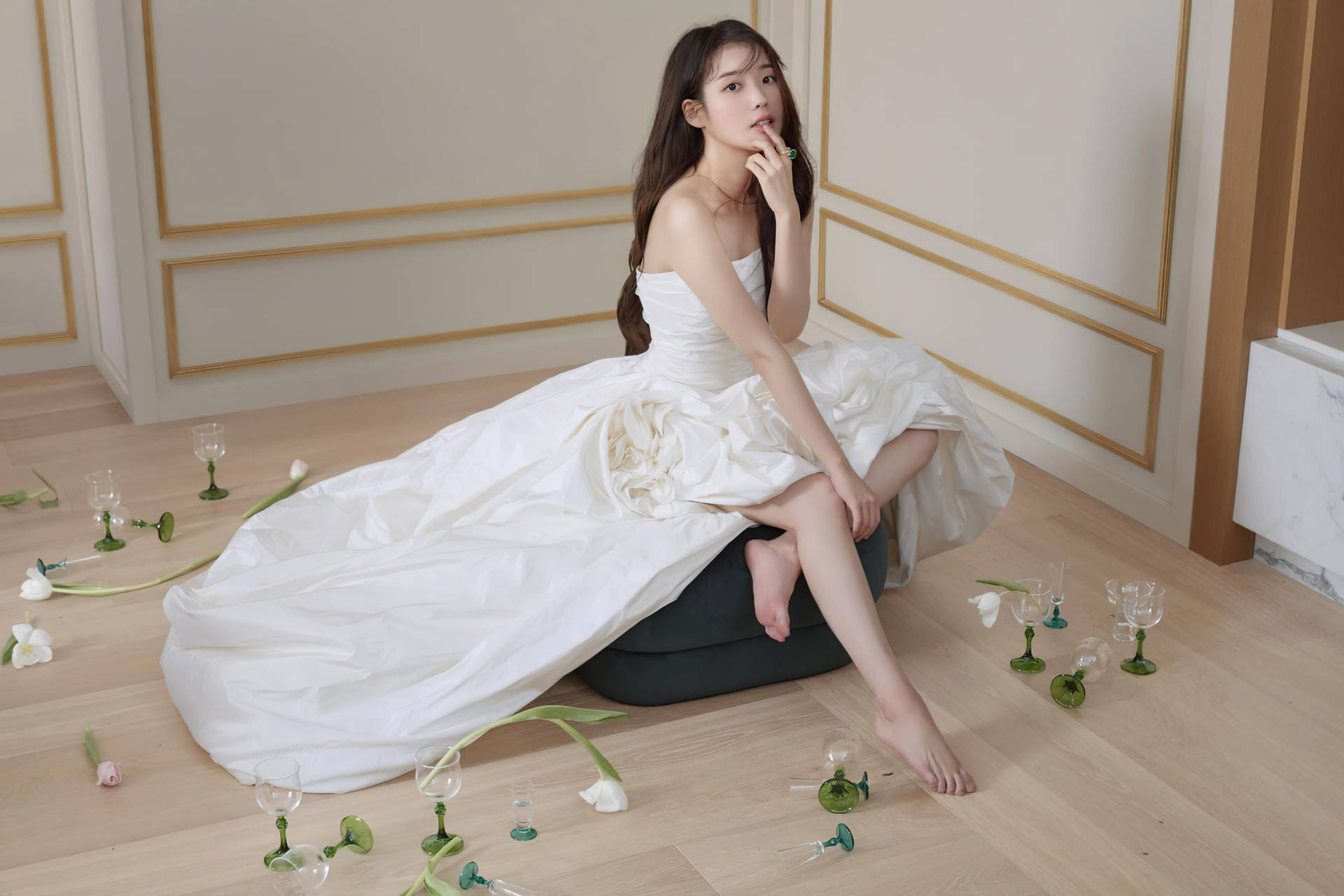 Korean Girl In Wedding Dress Background