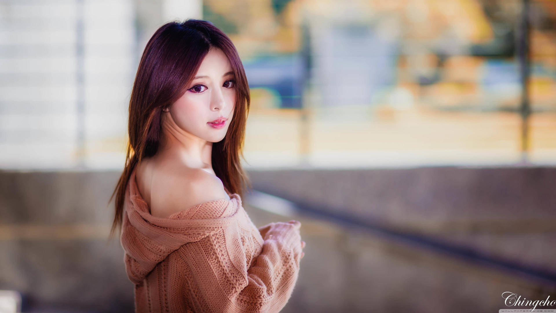 Korean Girl Knitted Sweater Background