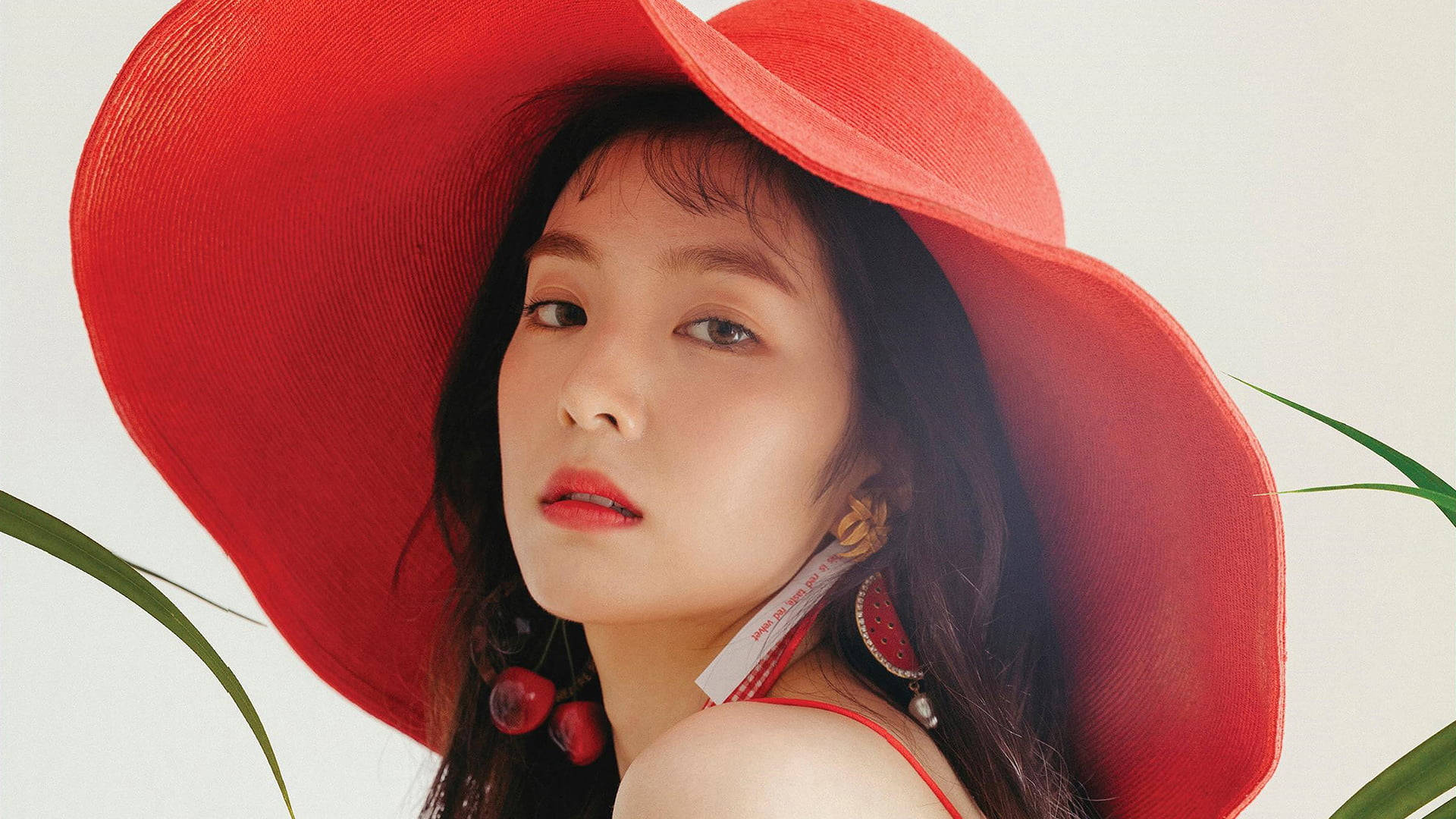 Korean Girl With A Red Sun Hat Background