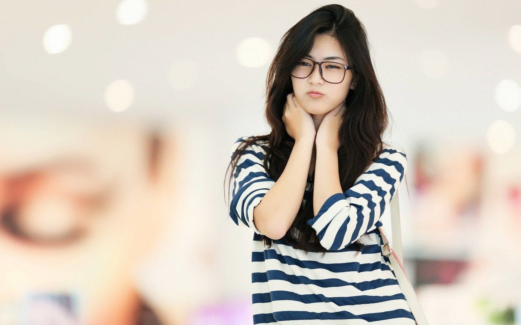 Korean Girl With Glasses Background