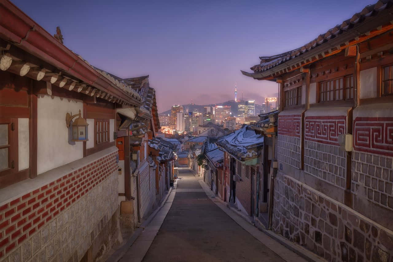 Korean Houses Aesthetic Computer Background