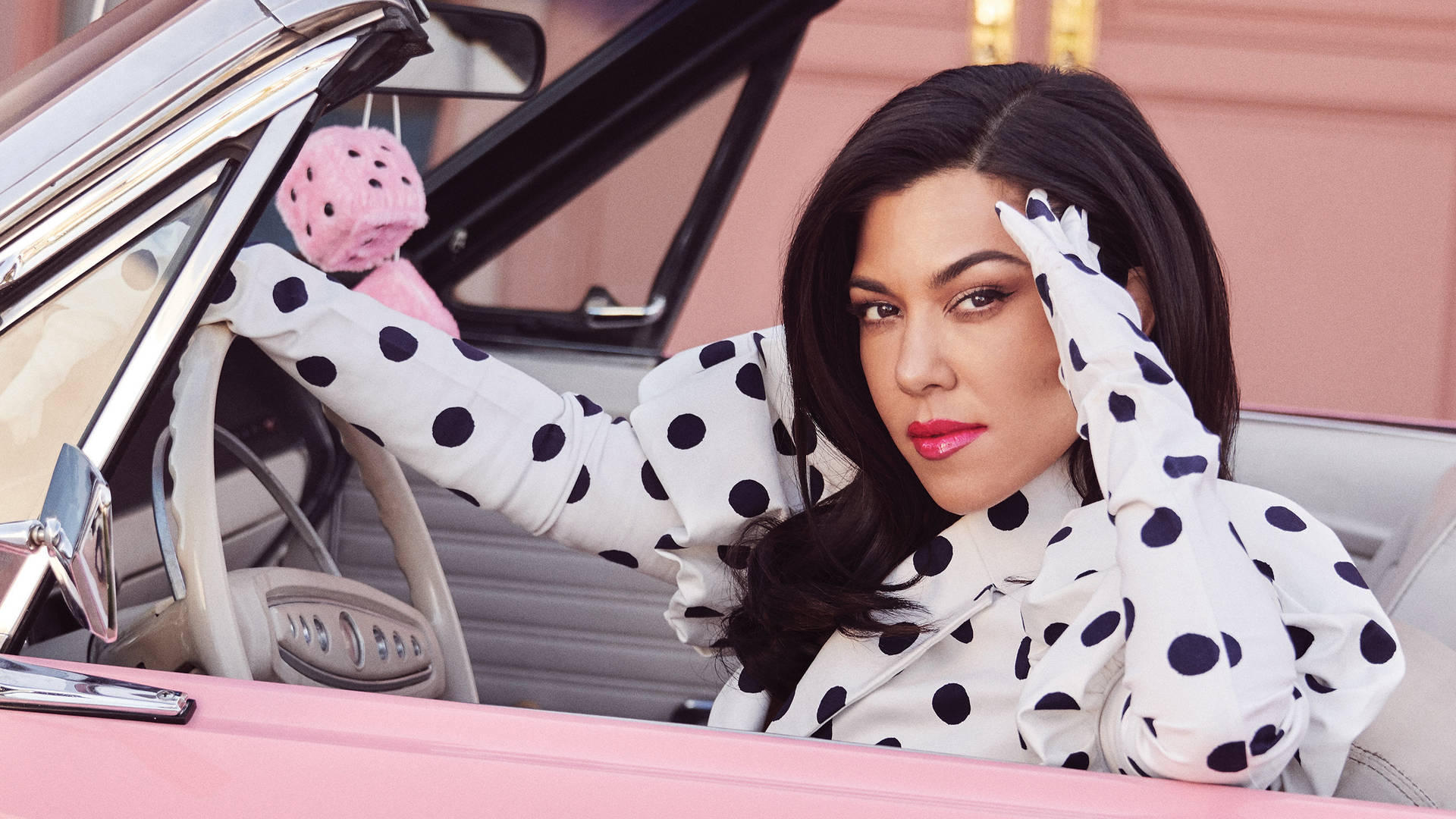 Kourtney Kardashian In Pink Car Background