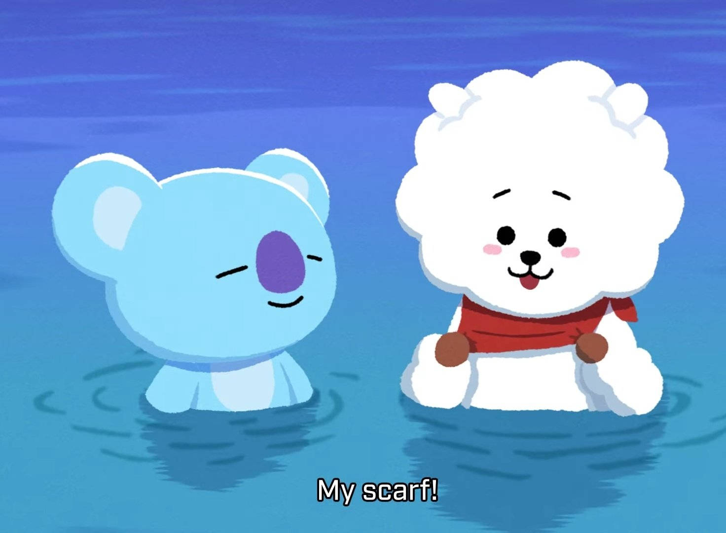 Koya And Rj Bt21 On Water Background