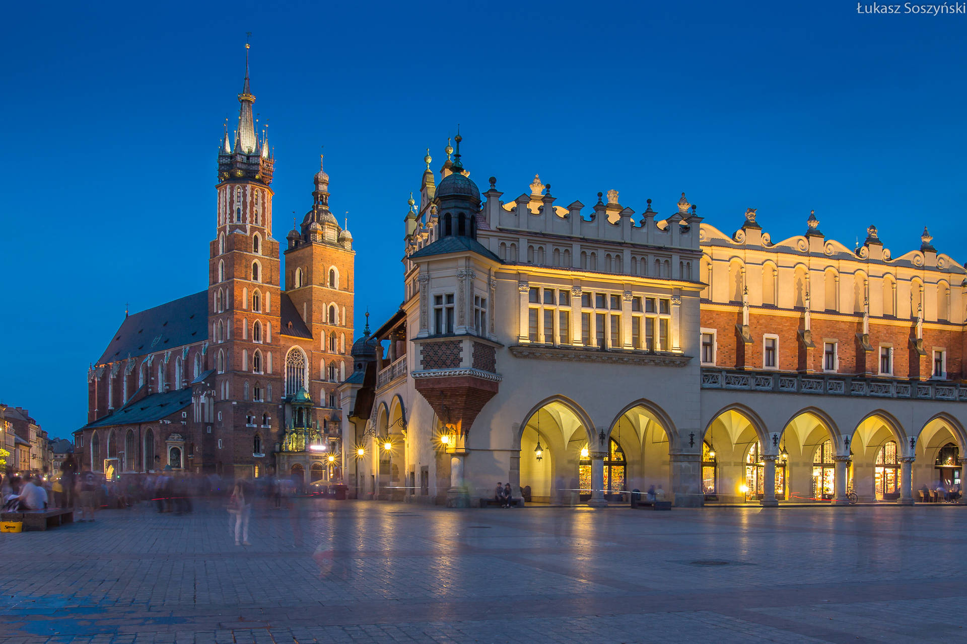 Krakow Cloth Hall, Poland At Night Background