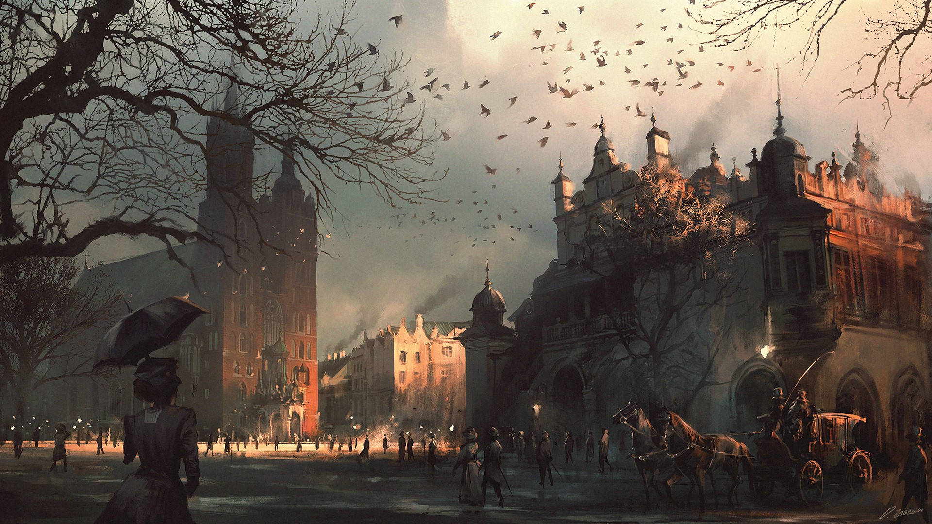 Krakow Main Square, Poland Spooky Digital Art Background