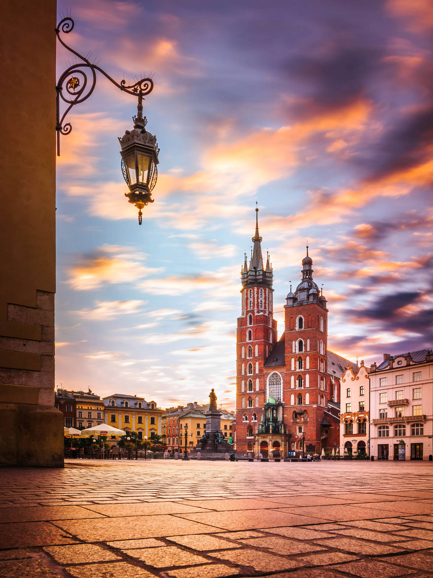 Krakow Old Town, Poland On A Sunset Background