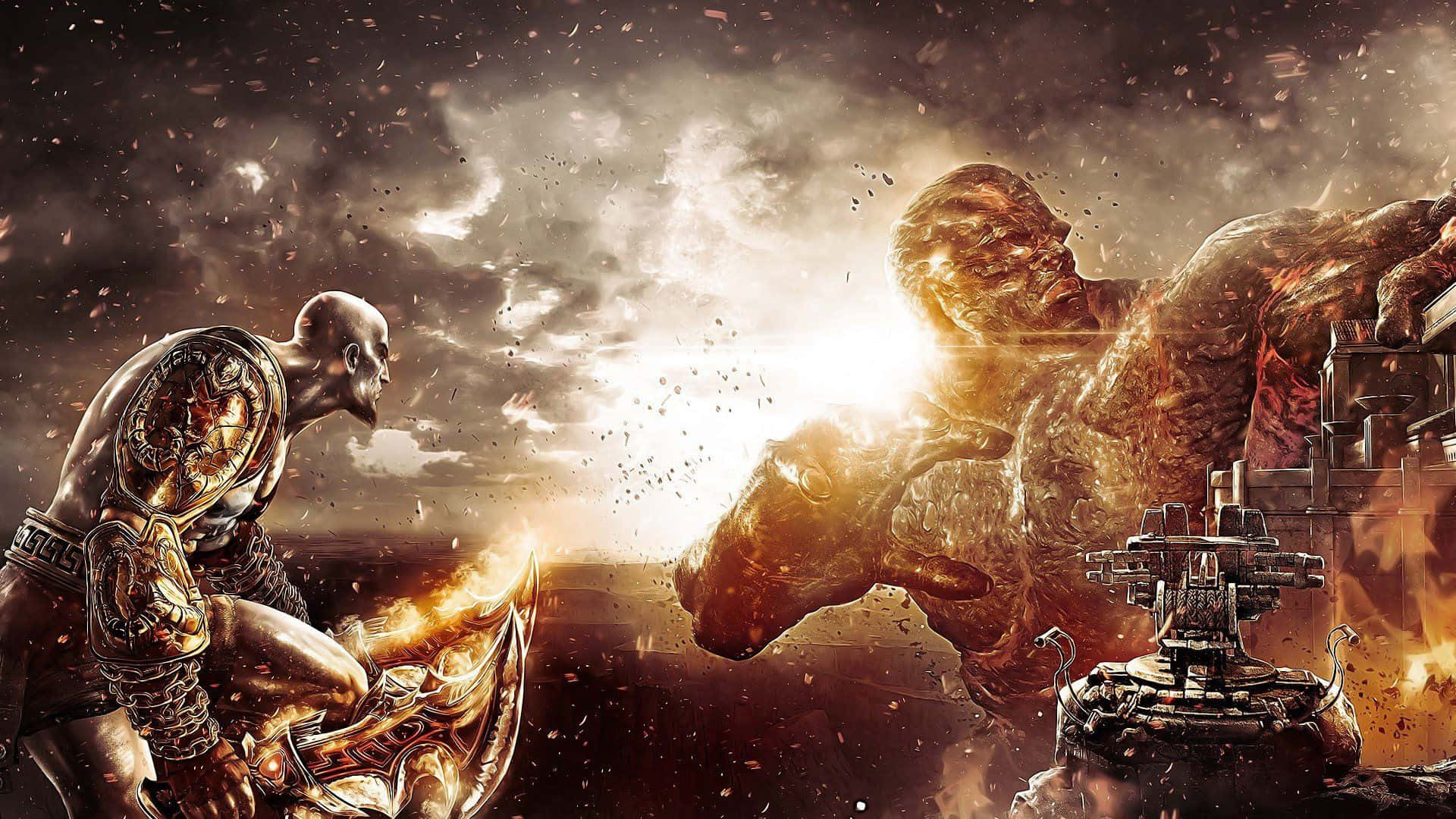 Kratos Engages In Combat Using His Signature Weapons And Powers Background