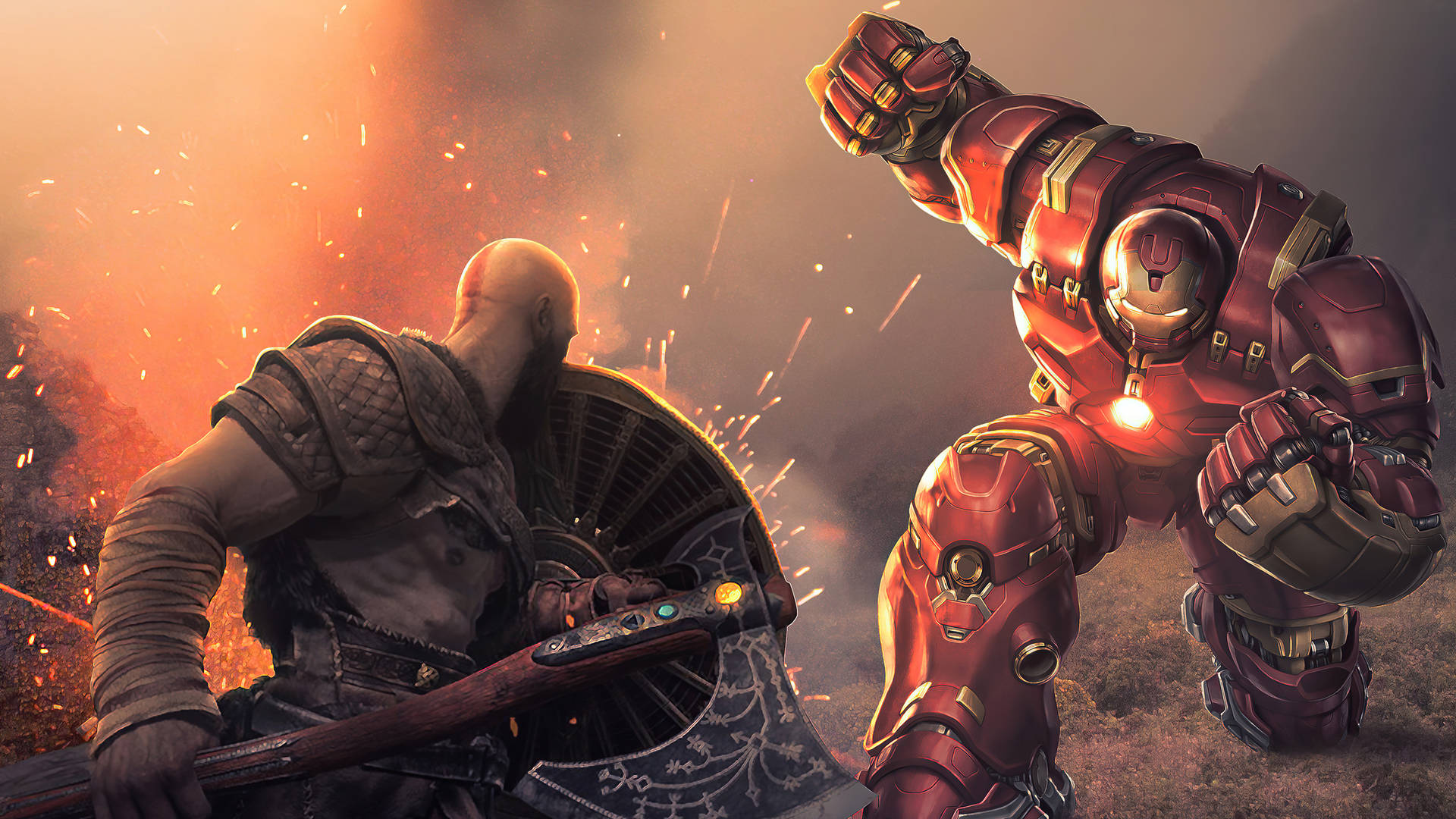Kratos Vs Hulkbuster Background