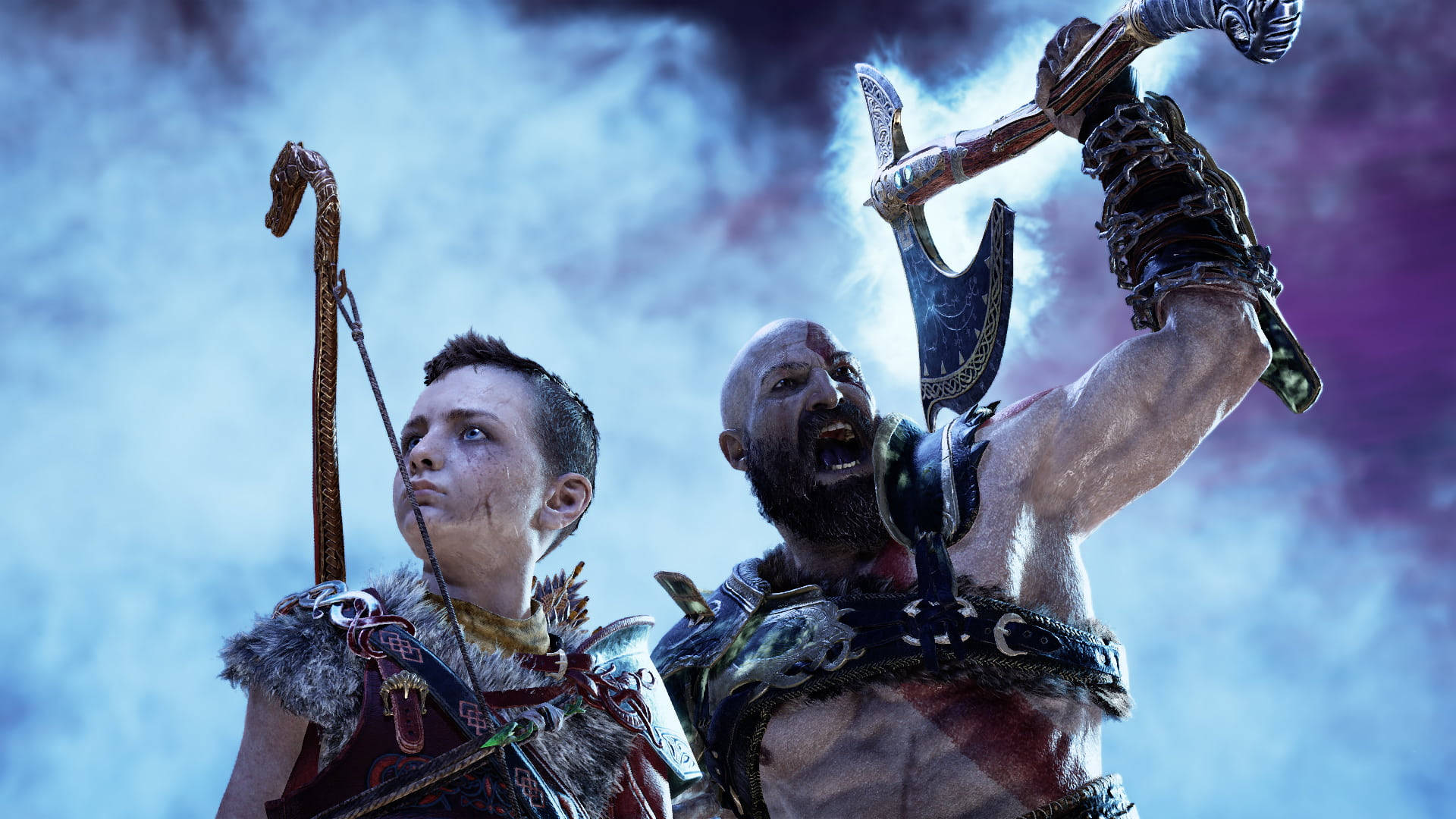 Kratos With Atreus Background