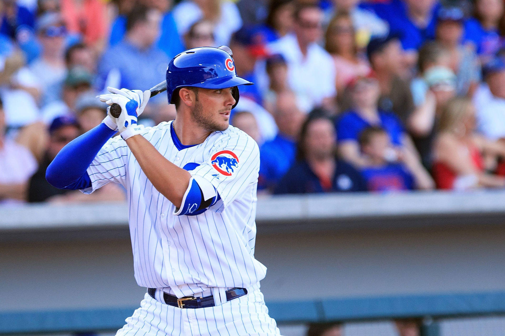 Kris Bryant Batting In White Uniform Background