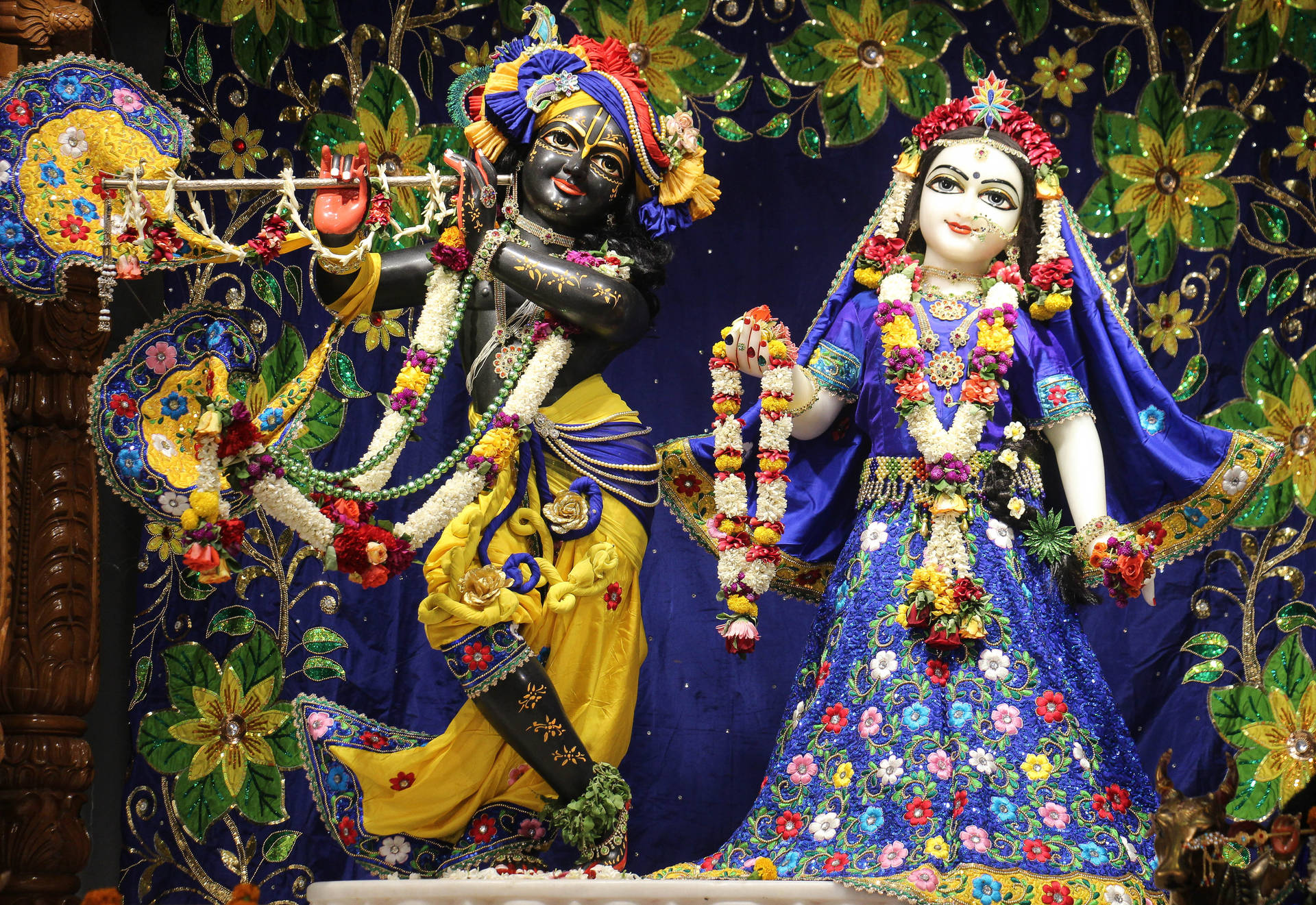 Krishna 3d Beside Female Figure Background