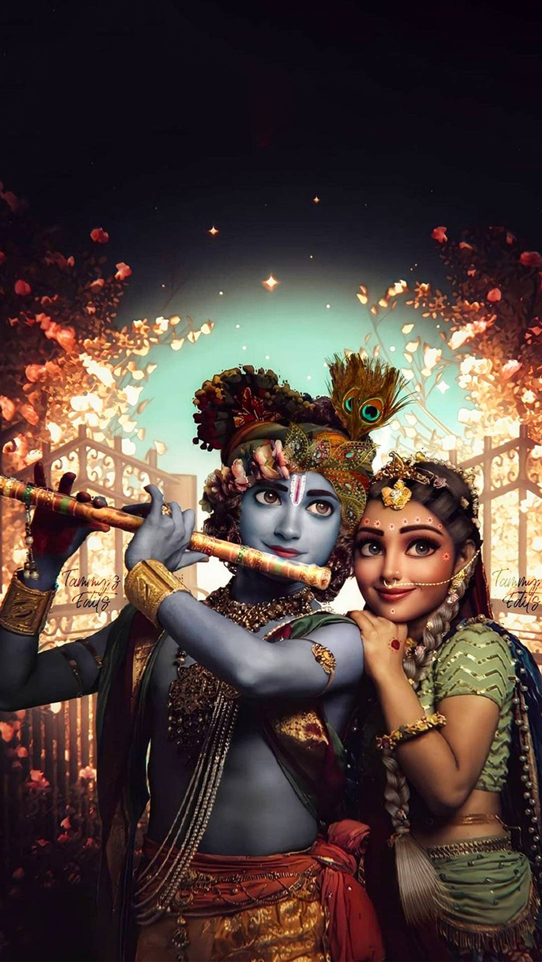 Krishna 3d Cartoon With Flute Background
