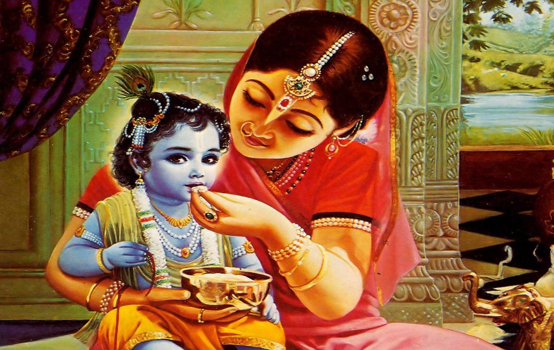 Krishna And Mother Devaki Background