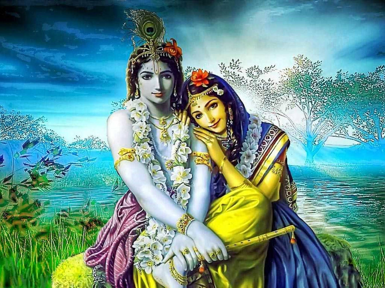 Krishna Arjun And Lord Shri Radhe Background