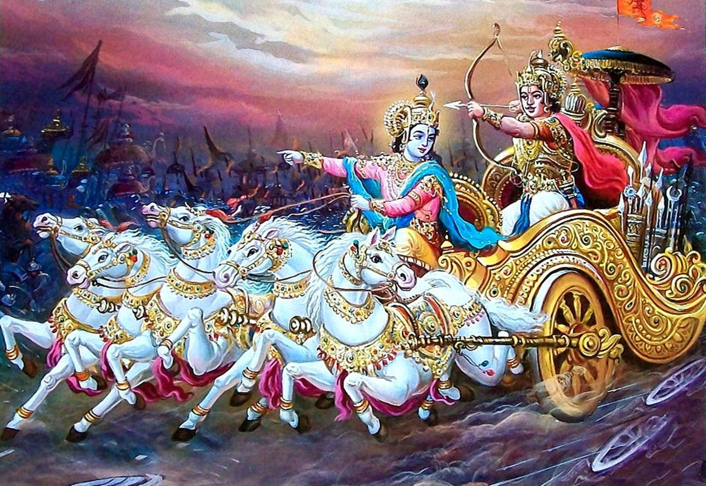 Krishna Arjun Kapi Dhwaja Chariot Background