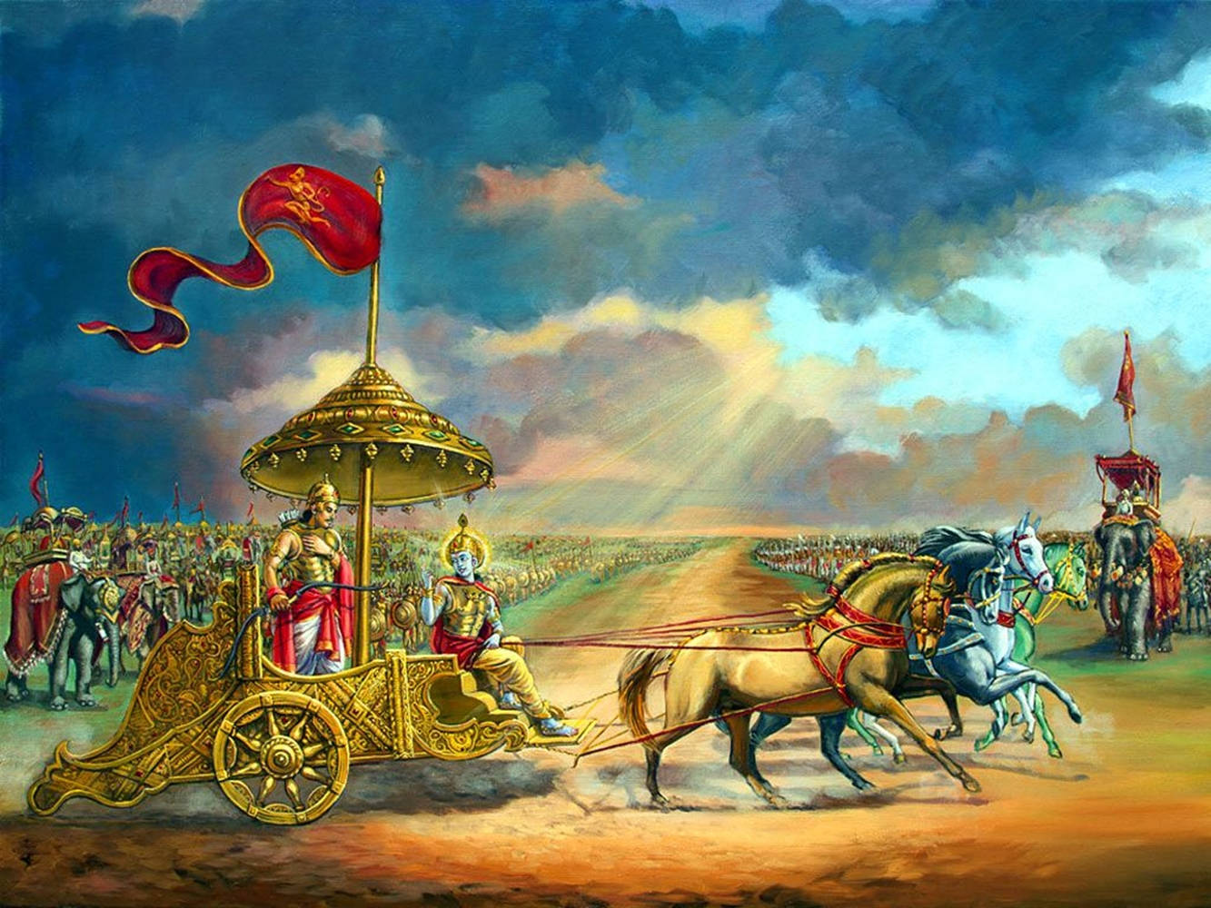 Krishna Arjun Leading The Kurukshetra War Background