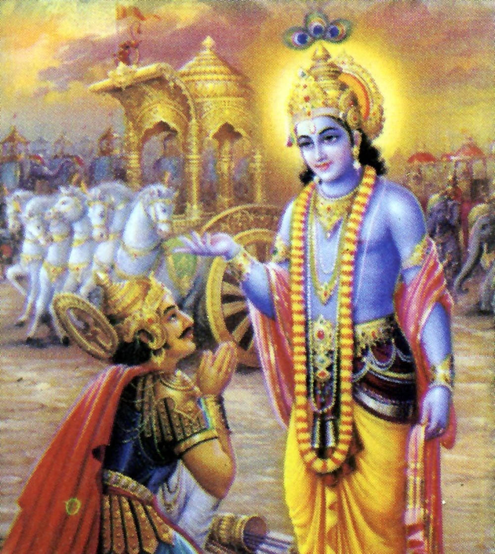 Krishna Arjun Worshiped Indian Deities Background