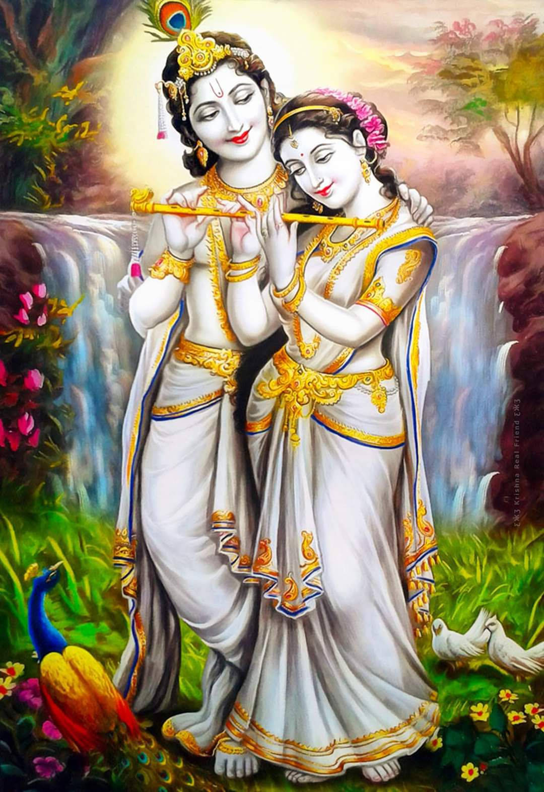 Krishna Bhagwan And Radha In White Background