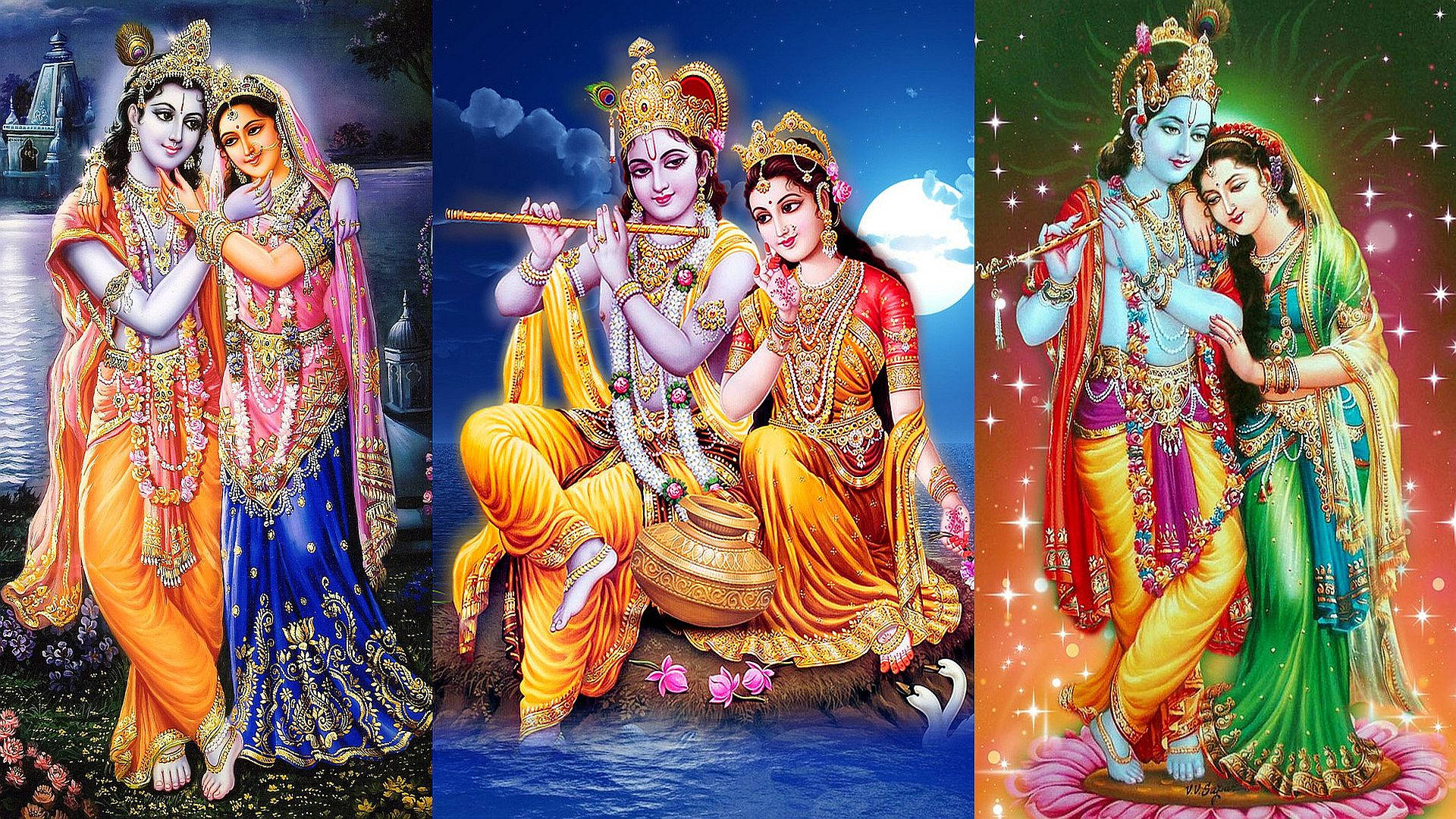 Krishna Bhagwan And Radha Three Couple Pictures Background