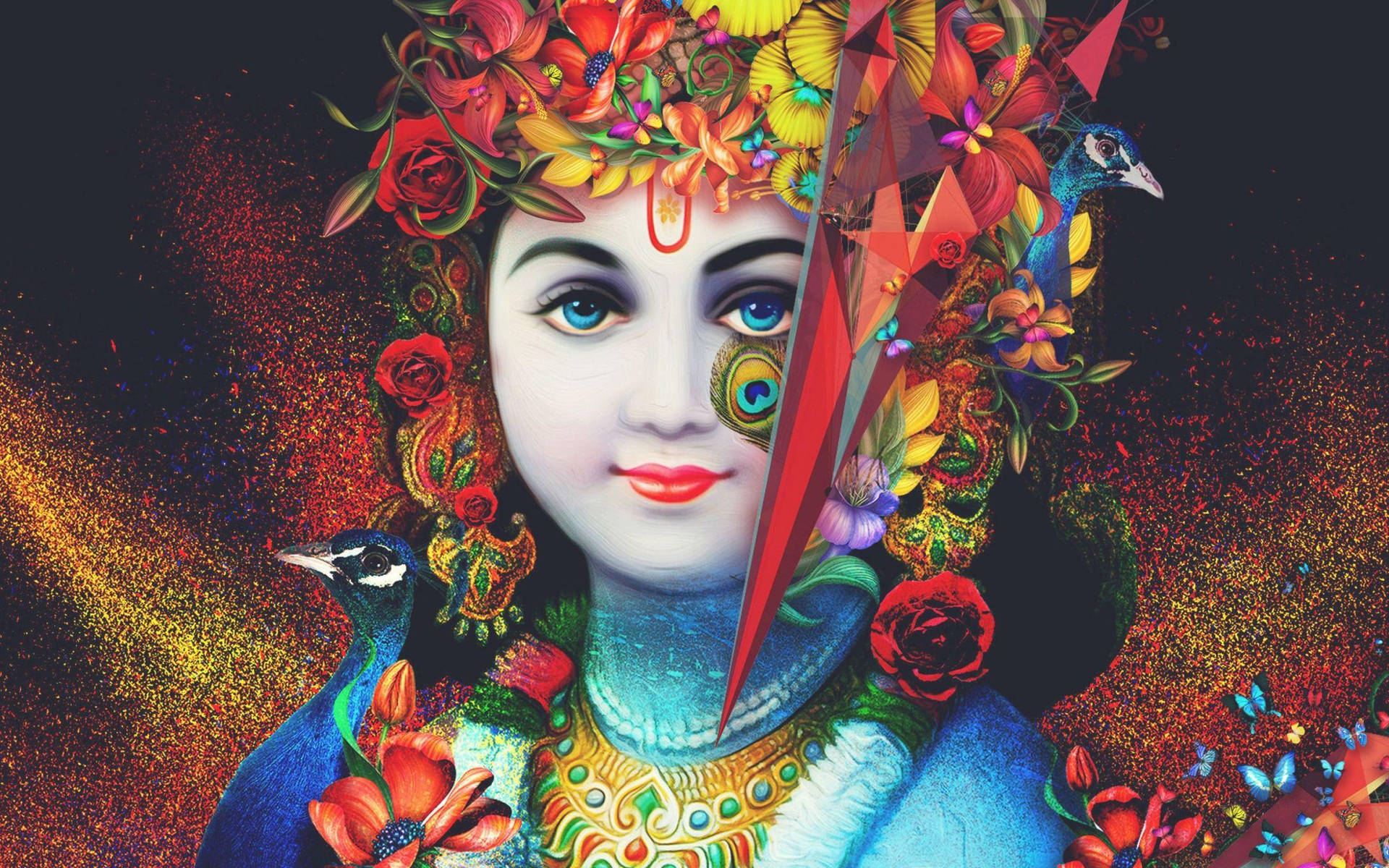 Krishna Bhagwan Flower Headdress Background