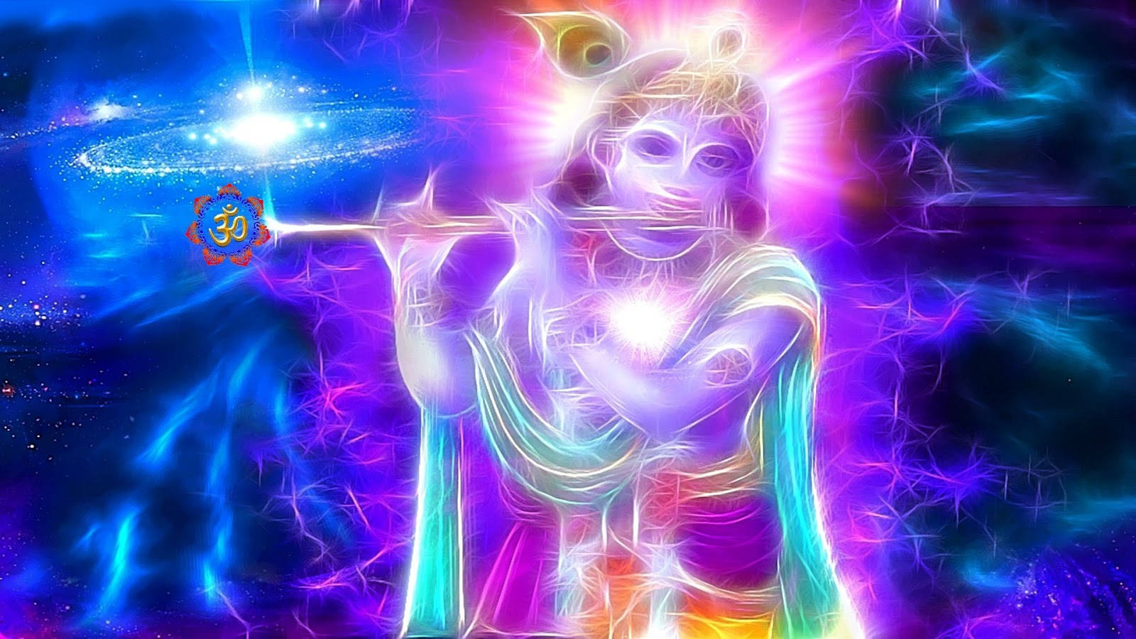 Krishna Bhagwan Glowing And Playing Flute Background