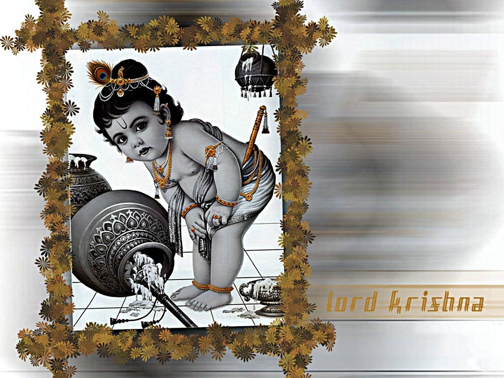 Krishna Bhagwan Spilling Butter Framed Background