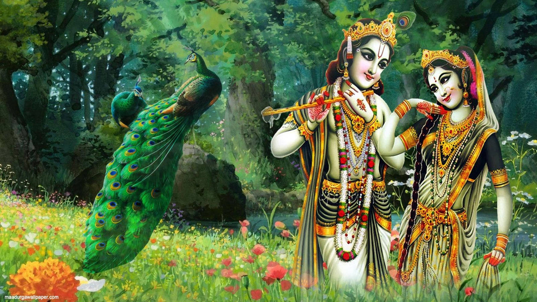 Krishna Desktop And Radha With Peacocks