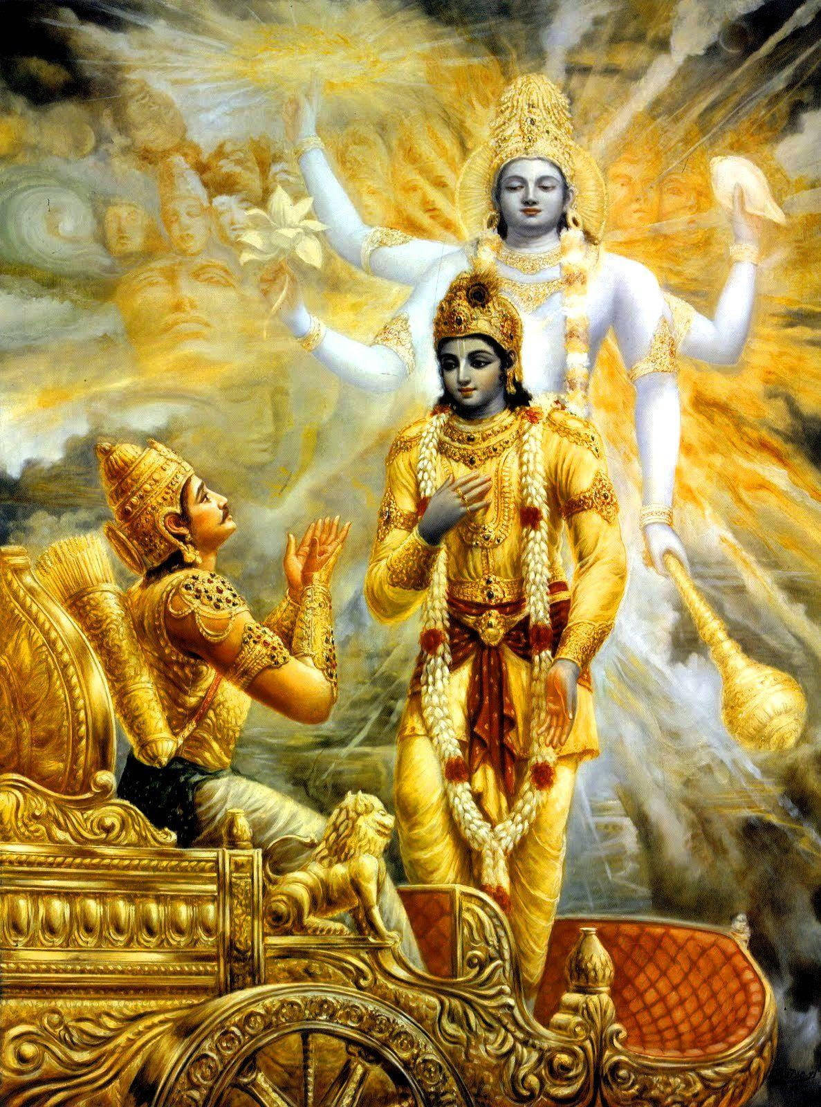 Krishna God 3d And Arjuna Background