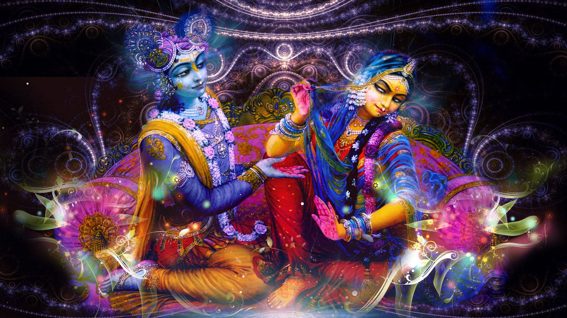 Krishna God 3d Swirling Patterns Background
