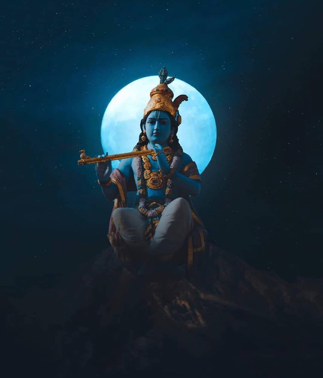 Krishna Hd Blue Moon Background