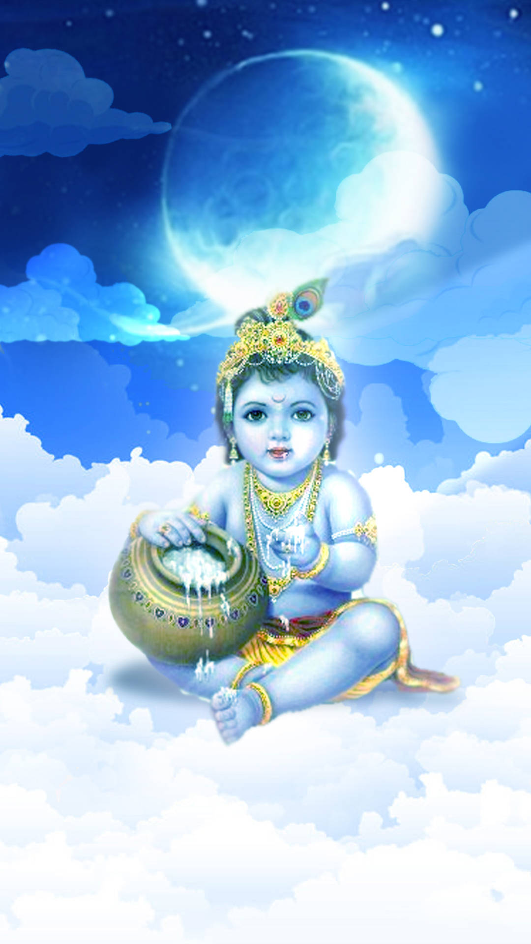 Krishna Iphone Baby On Clouds Background