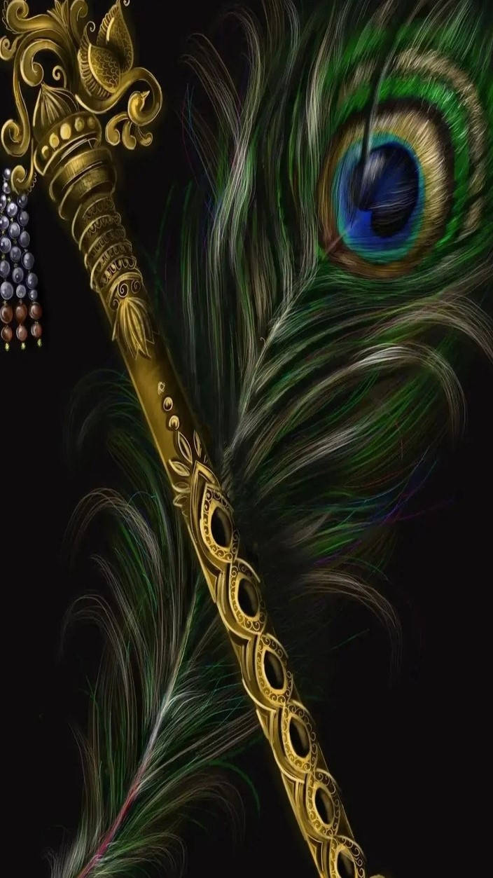 Krishna Iphone Bansuri And Peacock Background
