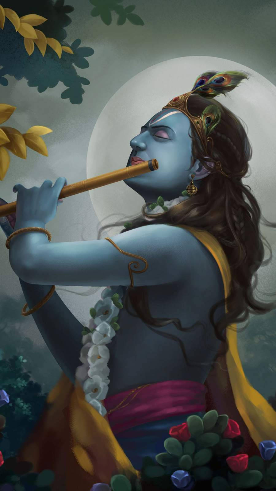 Krishna Iphone Bansuri Full Moon Background