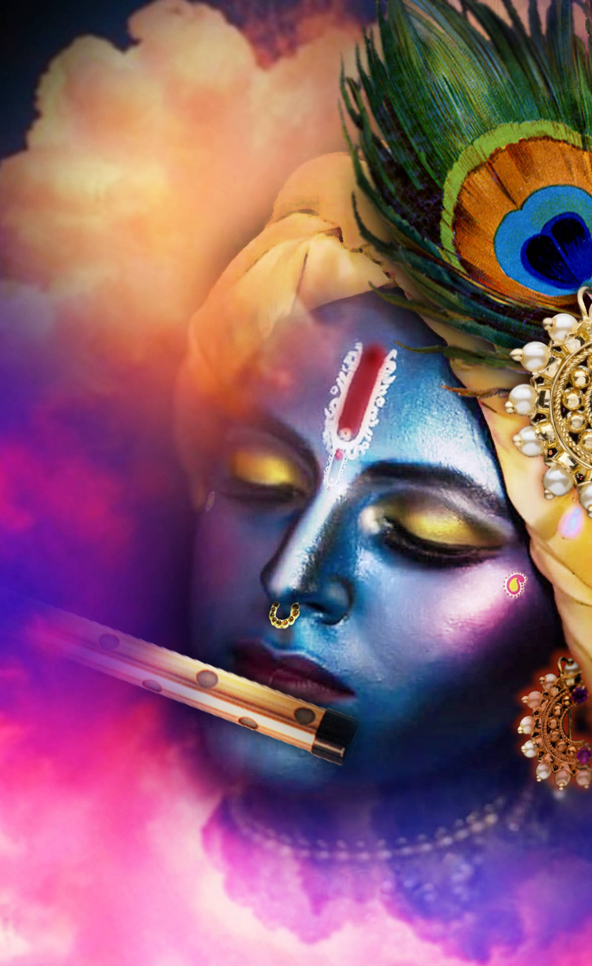 Krishna Iphone Colorful Smokes Background