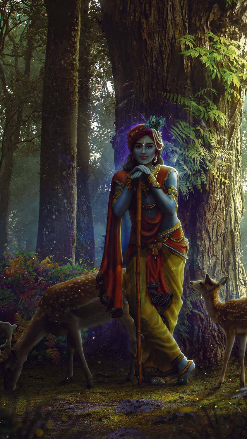 Krishna Iphone In Enchanted Forest Background