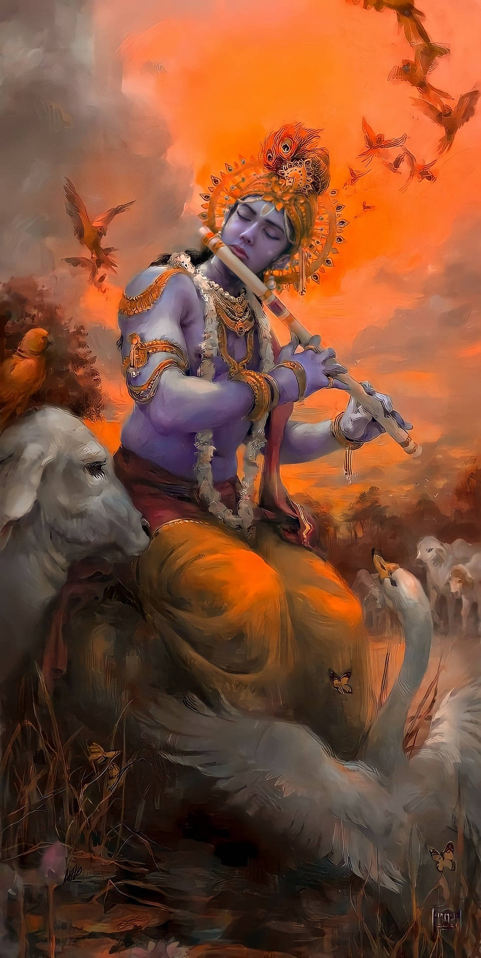 Krishna Iphone Playing For Animals Background
