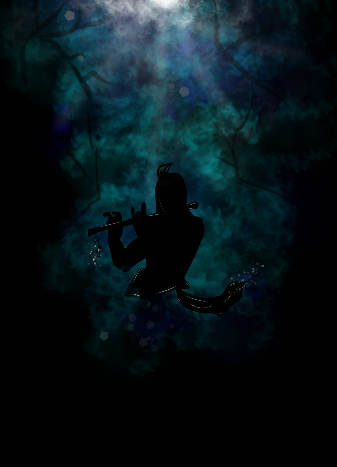 Krishna Iphone Silhouette Blue Smoke Background