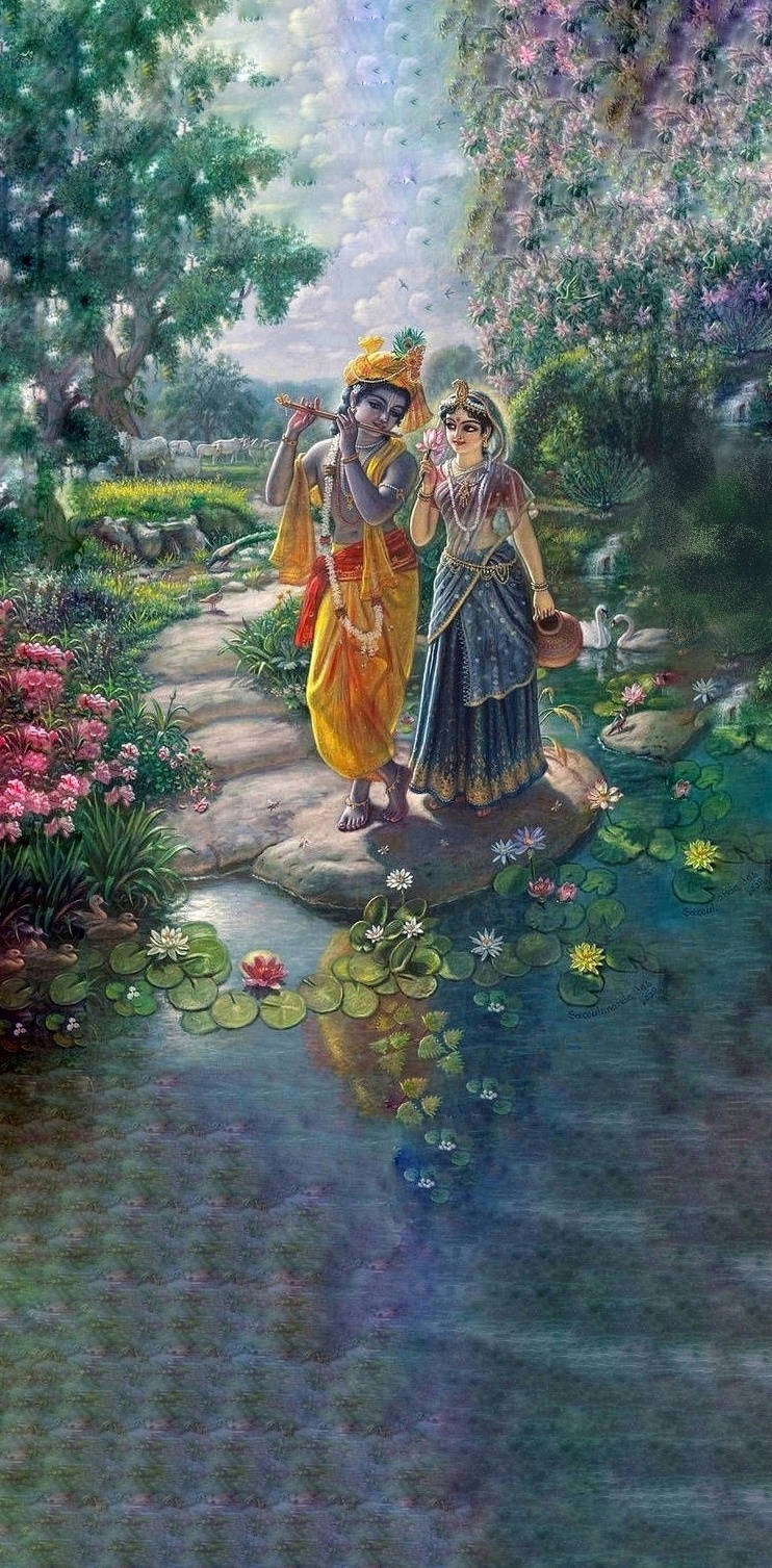 Krishna Iphone Walk On Pond Background