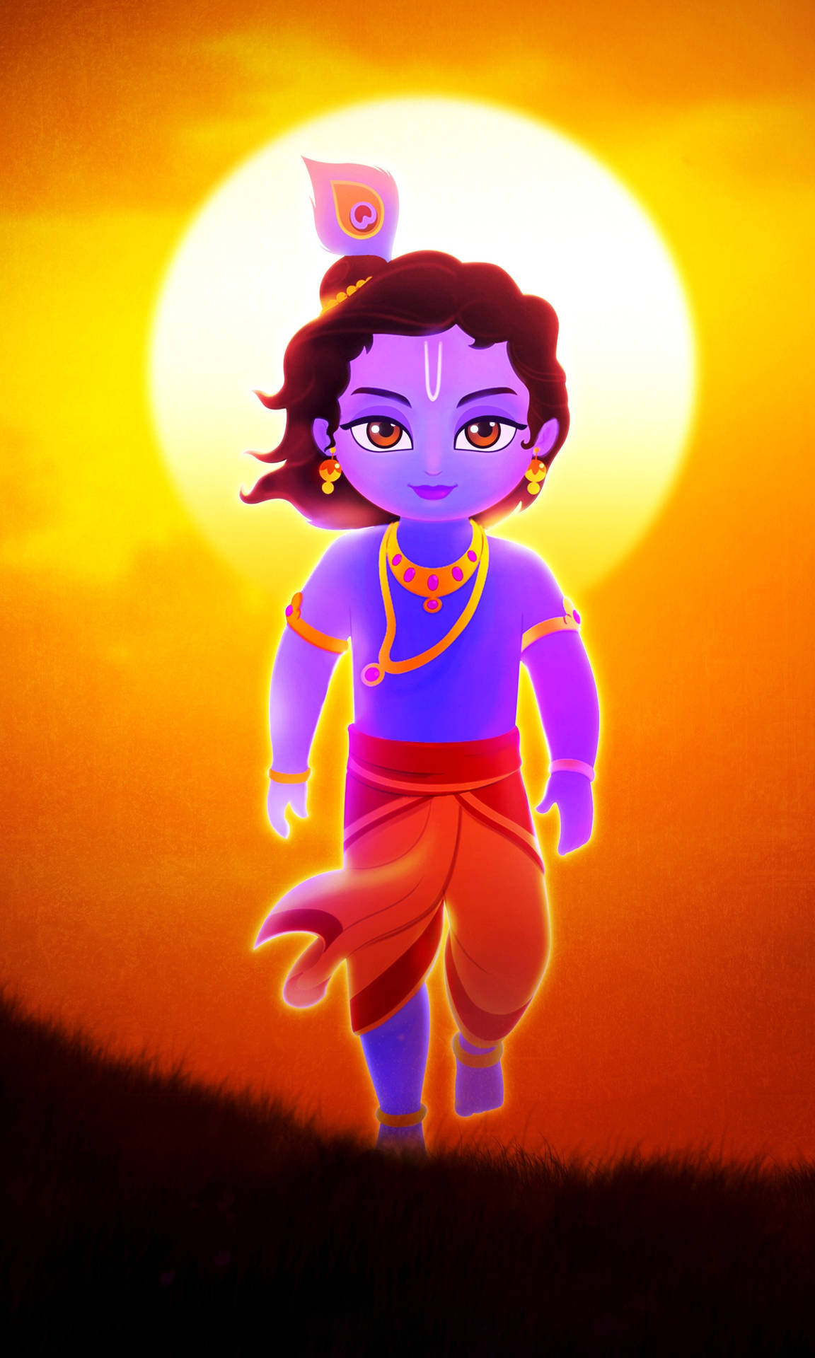 Krishna Iphone Walking Against Sunset Background