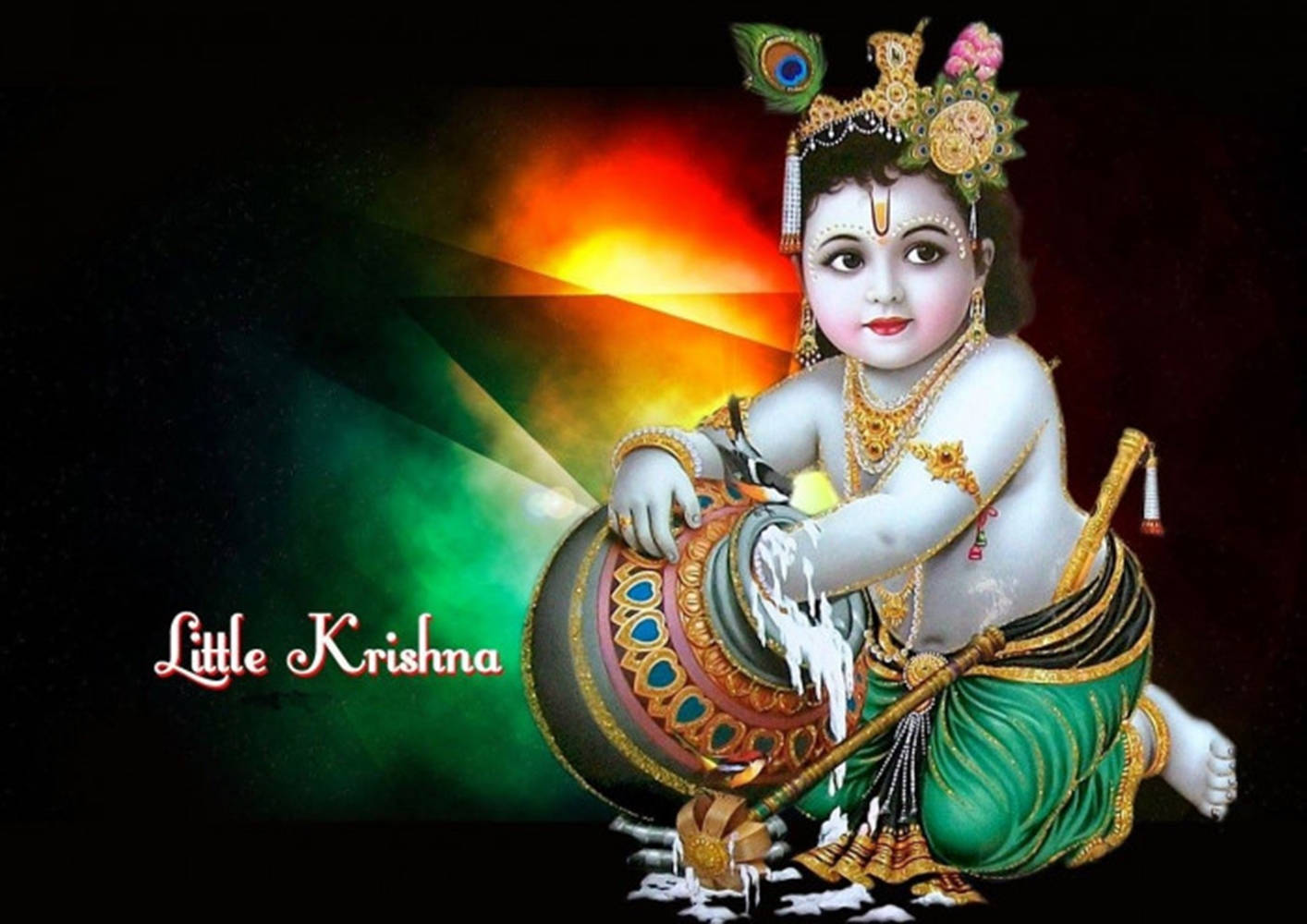 Krishna Janmashtami Green And Orange Background
