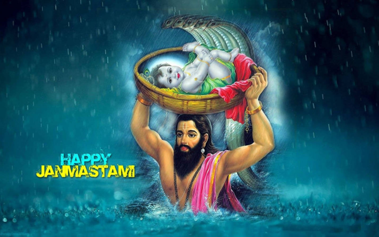 Krishna Janmashtami Man With A Baby In A Basket Background