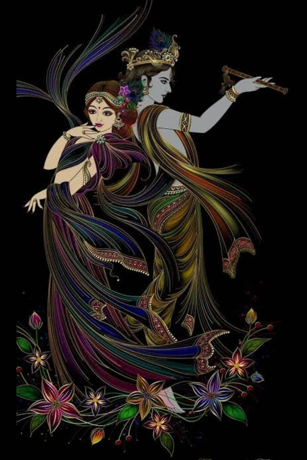 Krishna Ji And Radha Black Background Background