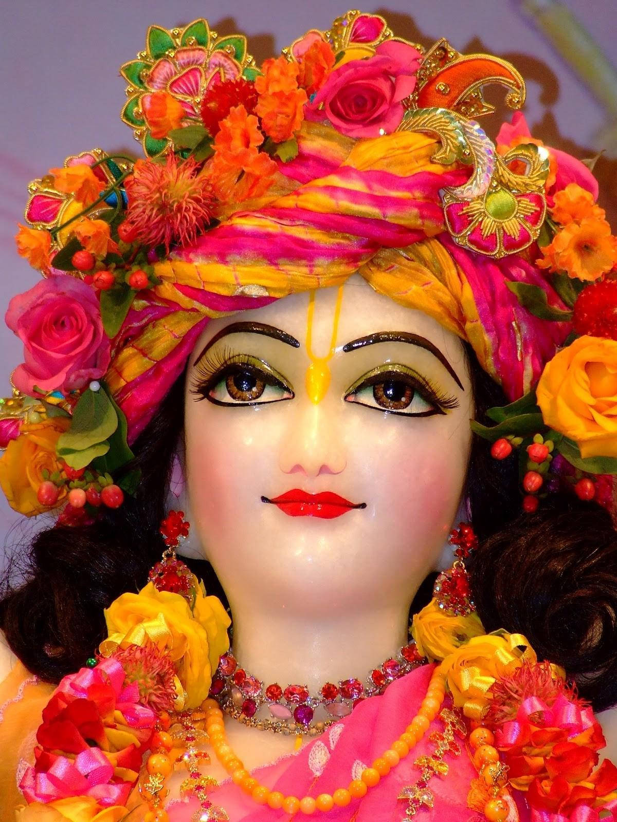 Krishna Ji In Orange And Pink Background