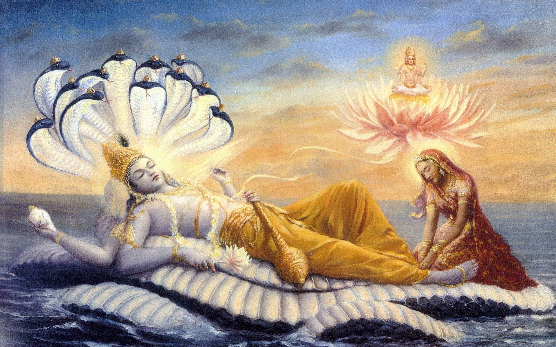 Krishna Ji Lying On Kaliya Background