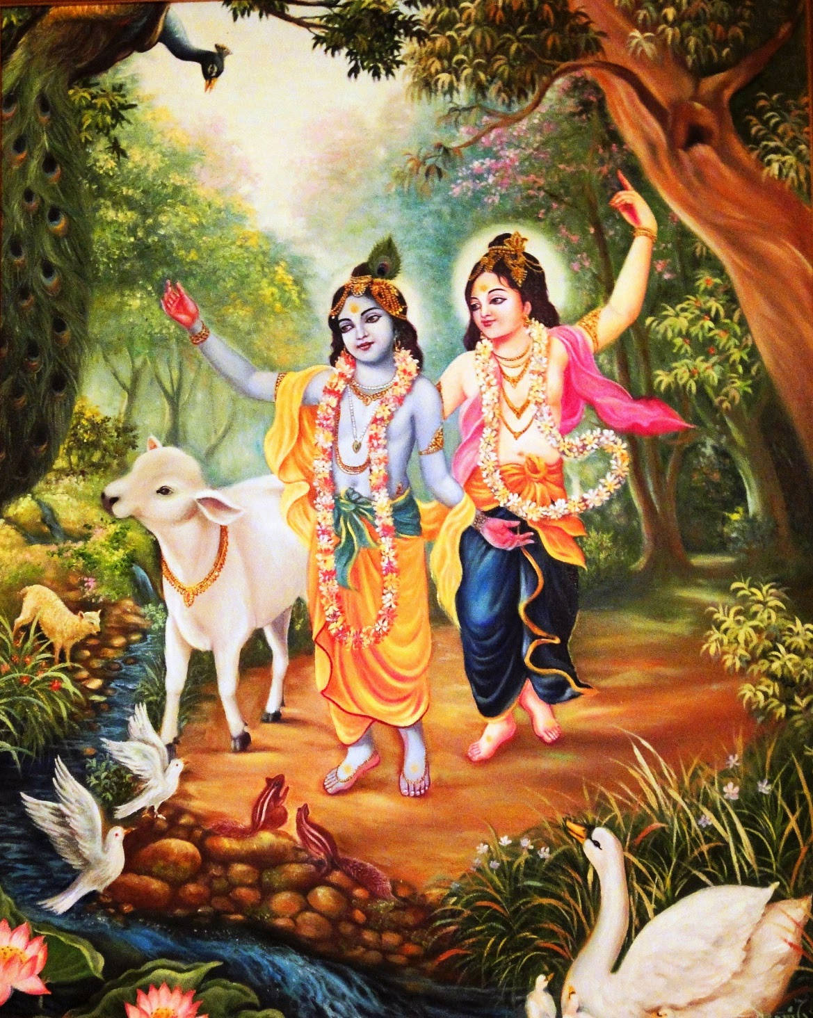 Krishna Phone Radha Walking In Forest