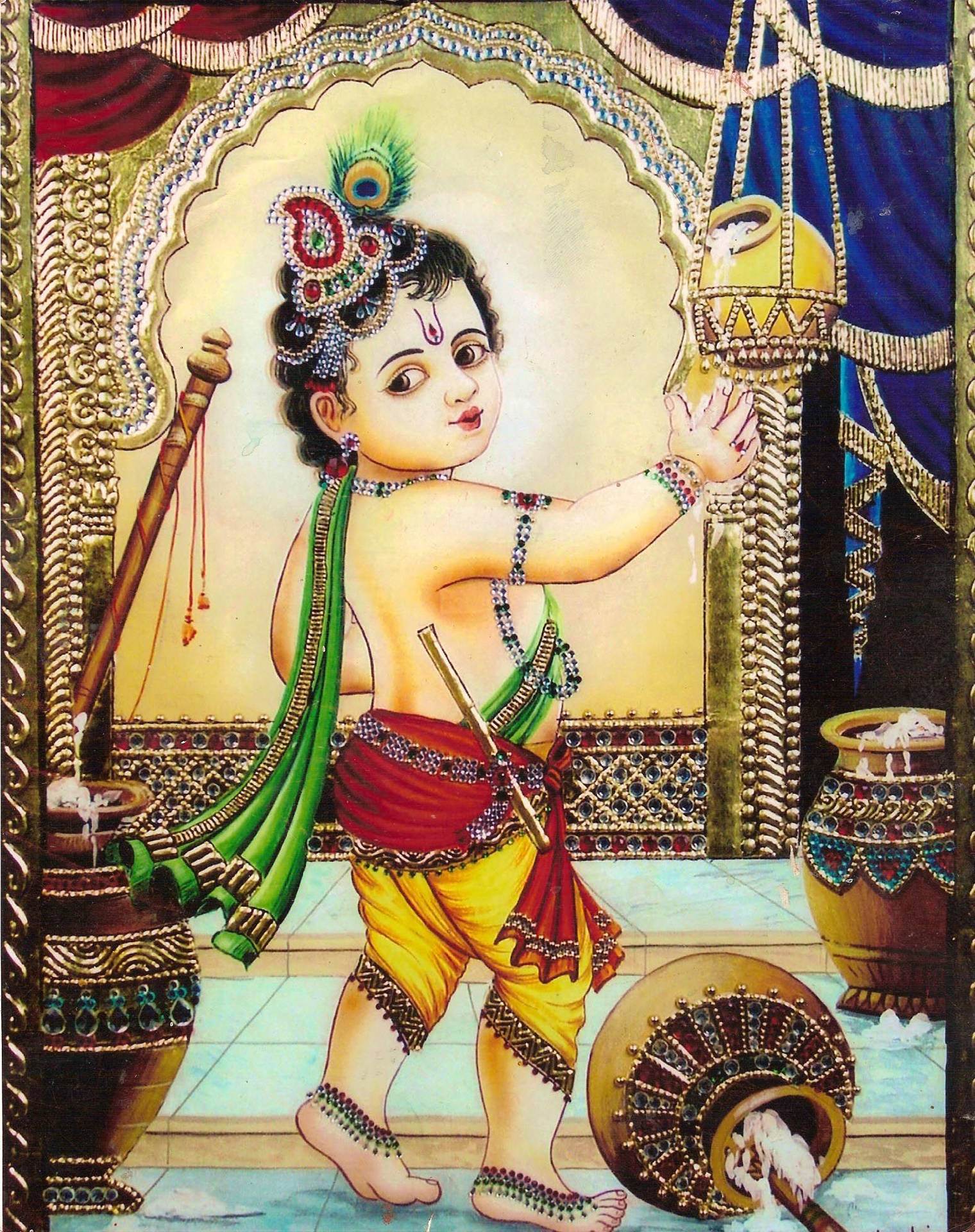 Krishna Playing With Butter Background