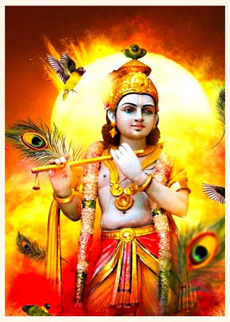 Krishna With Orange Sky Background