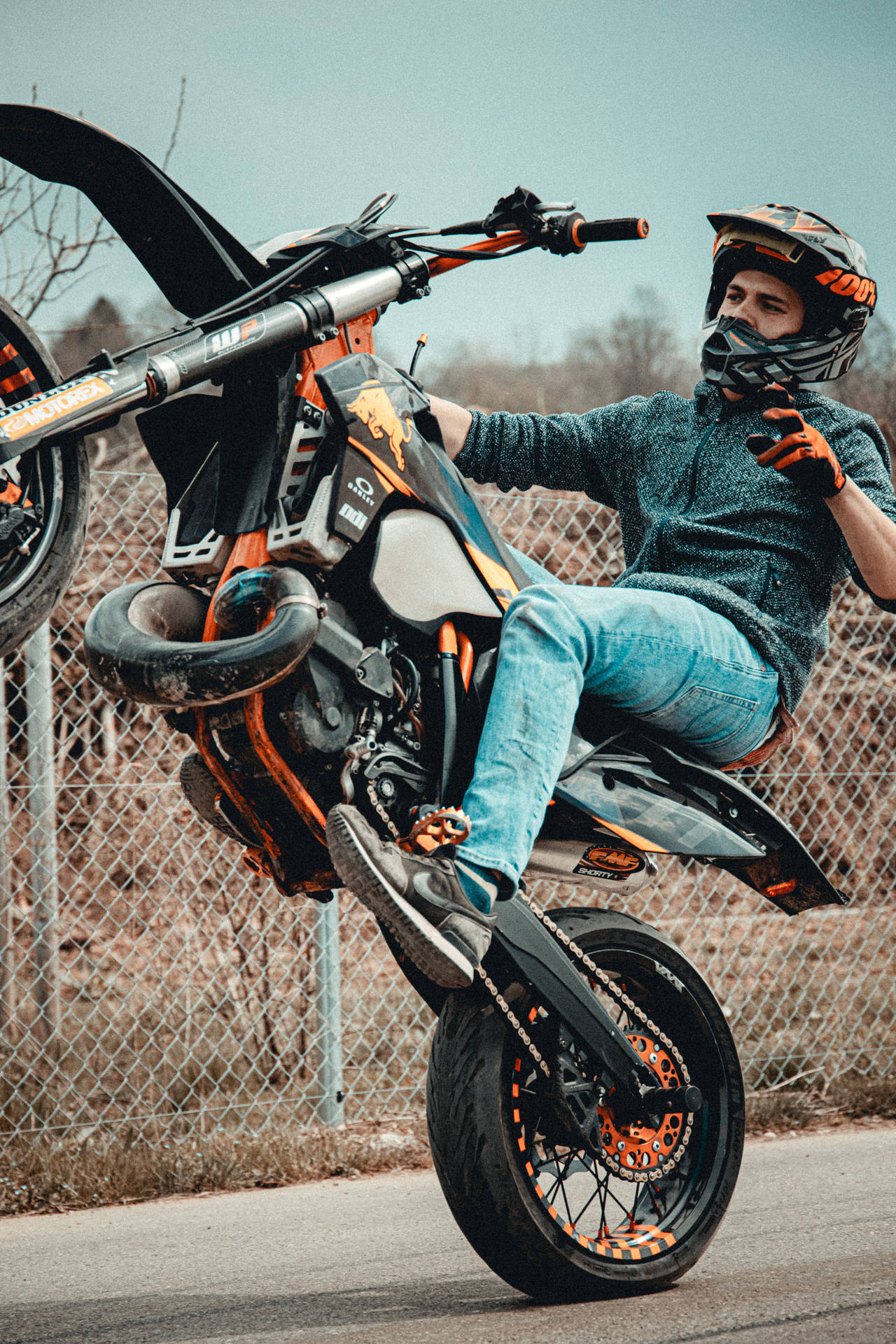 Ktm Bike During Wheelie Background