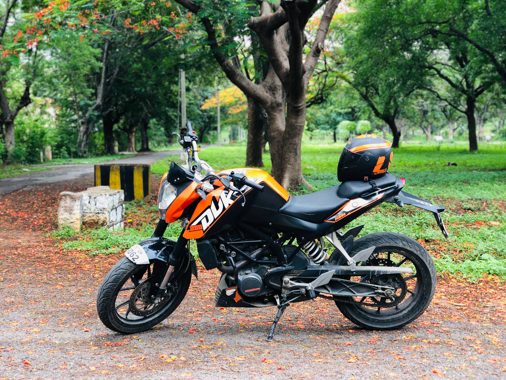 Ktm Duke 200 In A Park Background